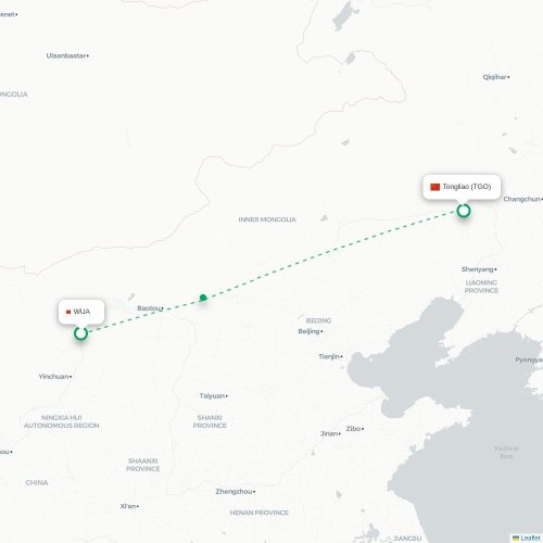Mapa lotu bezpośredniego Wuhai – Tongliao