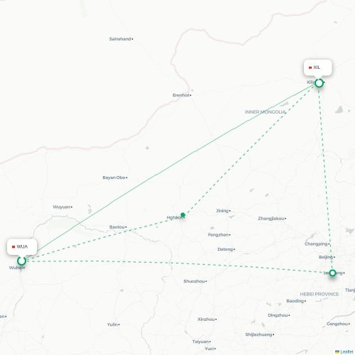 Mapa lotu bezpośredniego Wuhai – Xilinhot