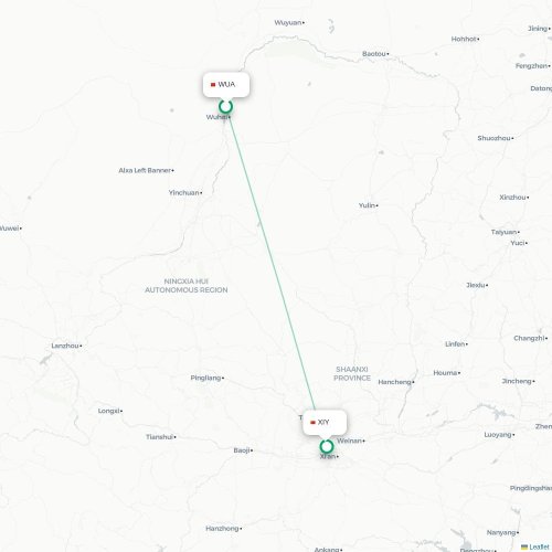 Mapa lotu bezpośredniego Wuhai – Xi'an