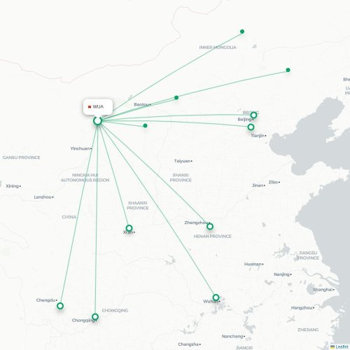 Mapa lotu bezpośredniego Wuhai – Hohhot