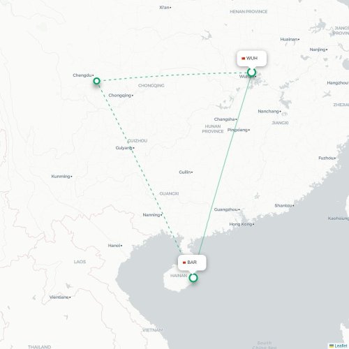 Mapa lotu bezpośredniego Wuhan – Qionghai