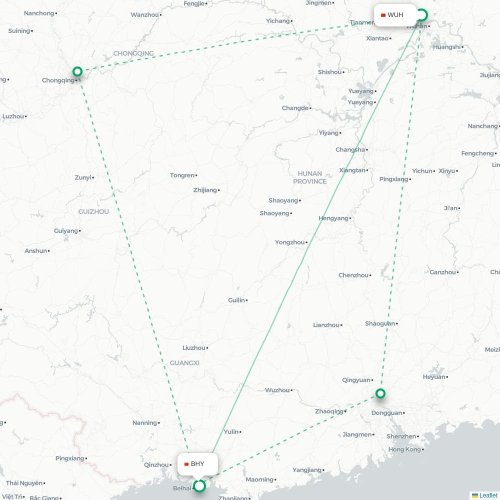 Mapa lotu bezpośredniego Wuhan – Beihai