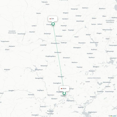 Mapa lotu bezpośredniego Wuhan – Changzhi