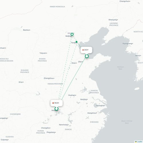 Mapa lotu bezpośredniego Wuhan – Dongying