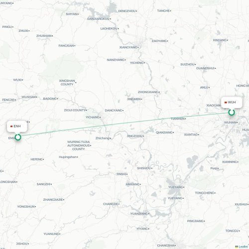 Mapa lotu bezpośredniego Wuhan – Enshi