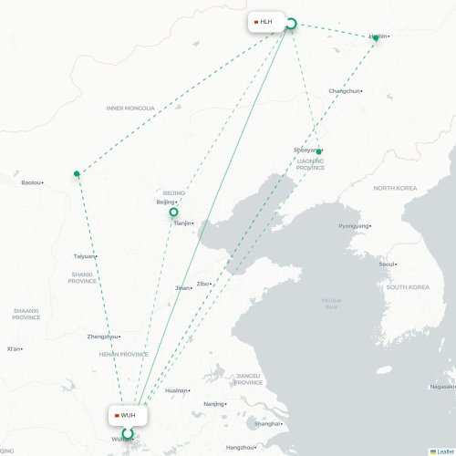 Mapa de vuelo directo Wuhan - Hinggan