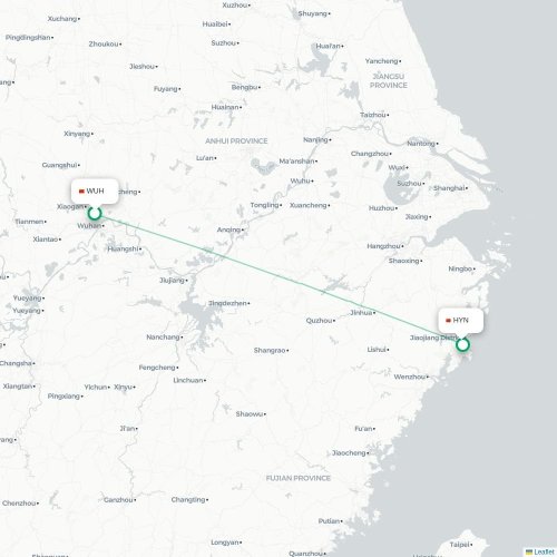 Mapa lotu bezpośredniego Wuhan – Taizhou