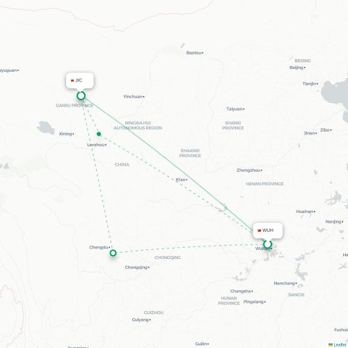 Mapa lotu bezpośredniego Wuhan – Jinchang