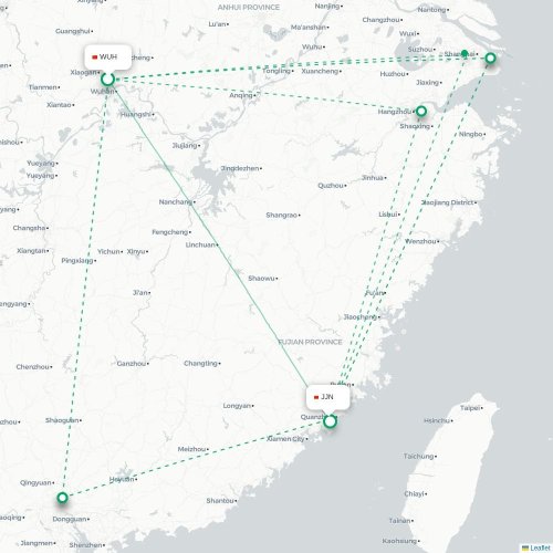 Mapa de vuelo directo Wuhan - Quanzhou