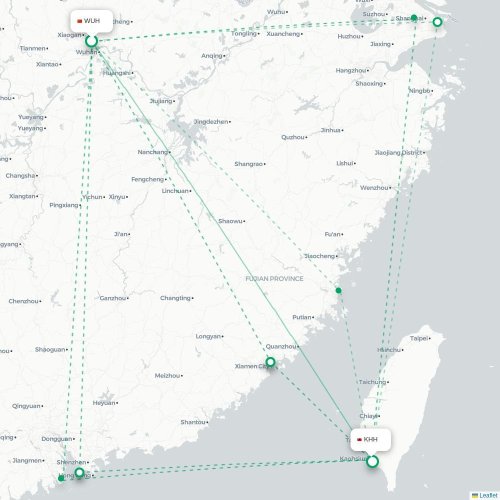 Mapa lotu bezpośredniego Wuhan – Kaohsiung