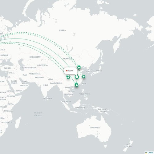 Mapa lotu bezpośredniego Wuhan – Londyn