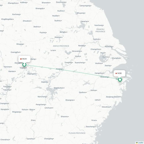 Mapa de vuelo directo Wuhan - Ningbo