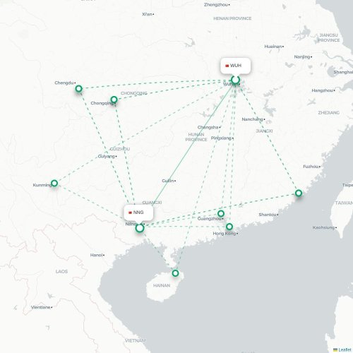 Mapa lotu bezpośredniego Wuhan – Nanning