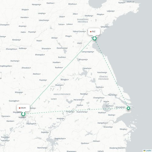 Mapa de vuelo directo Wuhan - Rizhao
