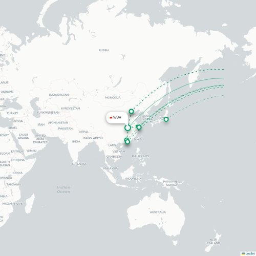 Wuhan - San Francisco karta över direktflyg