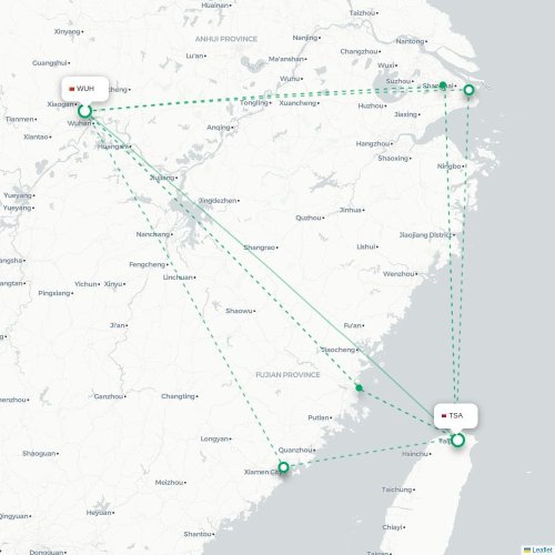 Mapa lotu bezpośredniego Wuhan – Tajpej