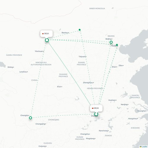 Mapa lotu bezpośredniego Wuhan – Wuhai