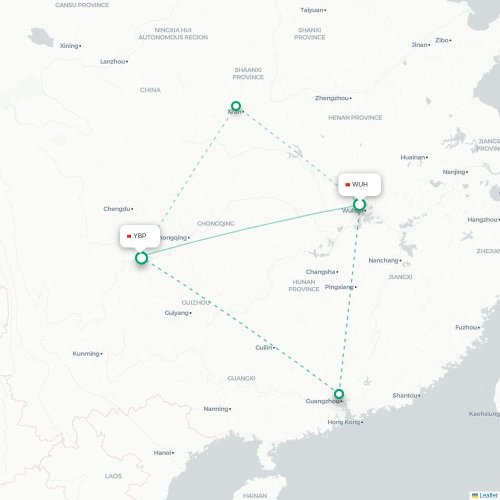Mapa lotu bezpośredniego Wuhan – Yibin