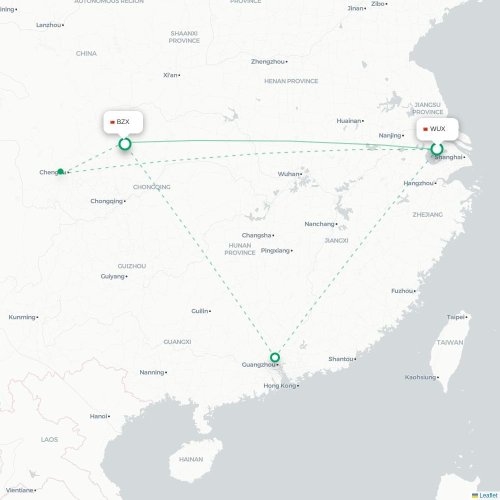 Mapa lotu bezpośredniego Wuxi – Bazhong