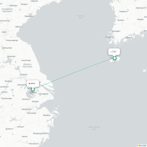 Mapa lotu bezpośredniego Wuxi – Czedżu