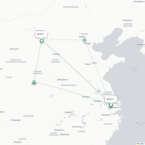 Mapa lotu bezpośredniego Wuxi – Ordos City