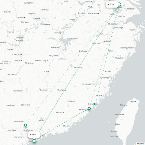 Mapa lotu bezpośredniego Wuxi – Hongkong