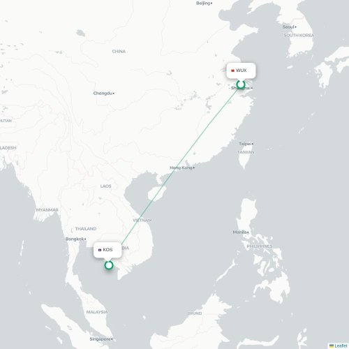 Mapa lotu bezpośredniego Wuxi – Krong Preah Sihanouk