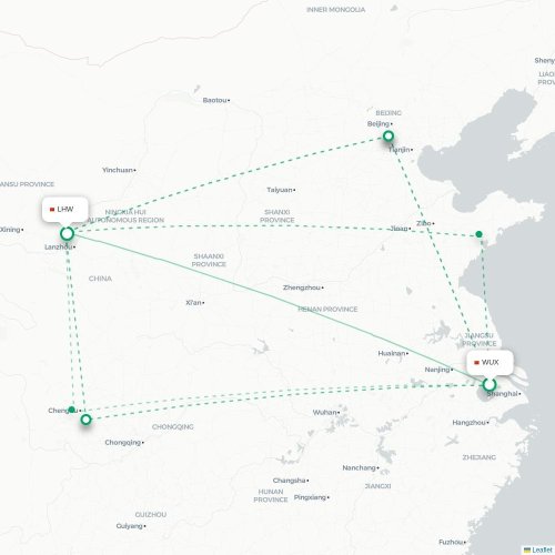 Mapa lotu bezpośredniego Wuxi – Lanzhou