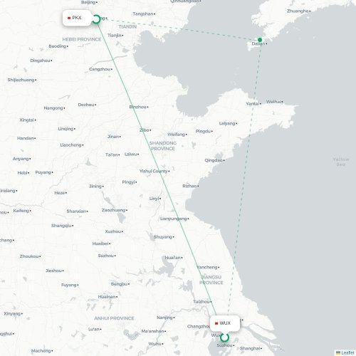 Mapa lotu bezpośredniego Wuxi – Pekin