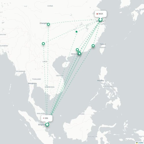 Mapa lotu bezpośredniego Wuxi – Singapur