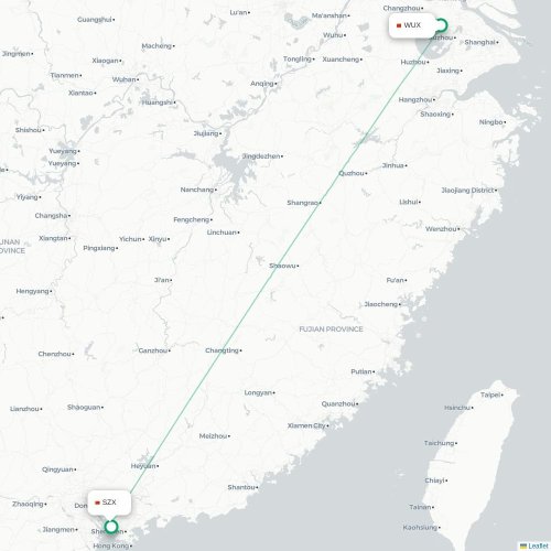 Mapa lotu bezpośredniego Wuxi – Shenzhen