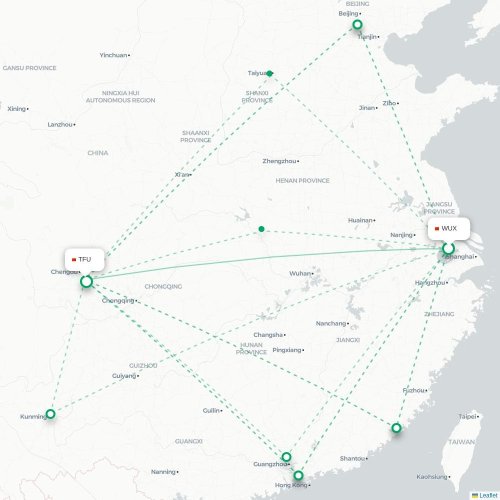 Mapa lotu bezpośredniego Wuxi – Chengdu
