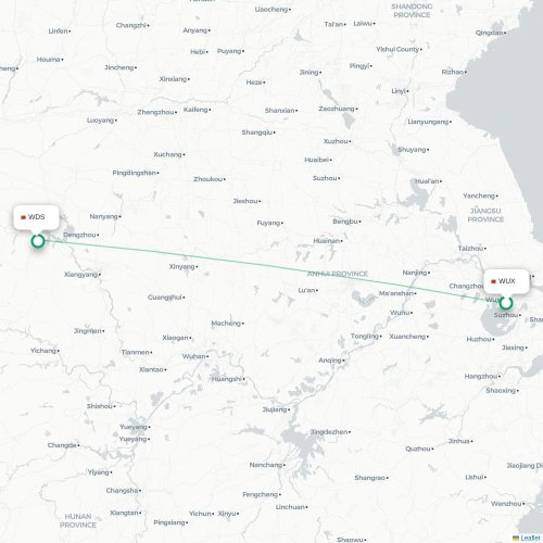 Mapa lotu bezpośredniego Wuxi – Shiyan