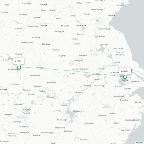 Mapa lotu bezpośredniego Wuxi – Xiangyang
