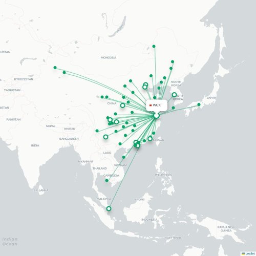Mapa lotu bezpośredniego Wuxi – Hengyang