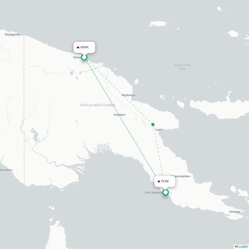 Mapa lotu bezpośredniego Wewak – Port Moresby