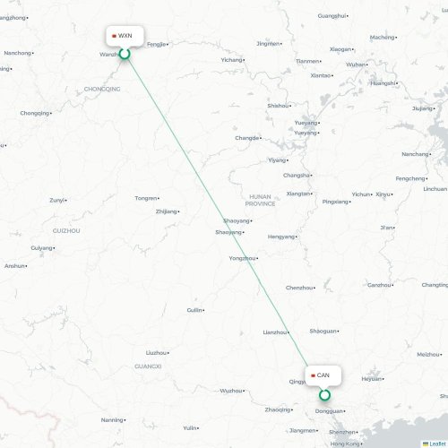 Mapa lotu bezpośredniego Chongqing – Kanton