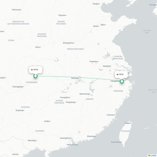 Mapa lotu bezpośredniego Chongqing – Hangzhou