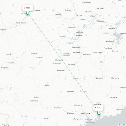 Mapa lotu bezpośredniego Chongqing – Huizhou