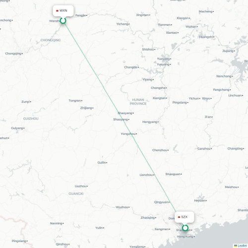 Mapa lotu bezpośredniego Chongqing – Shenzhen
