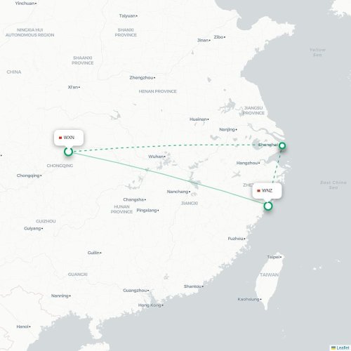 Mapa lotu bezpośredniego Chongqing – Wenzhou
