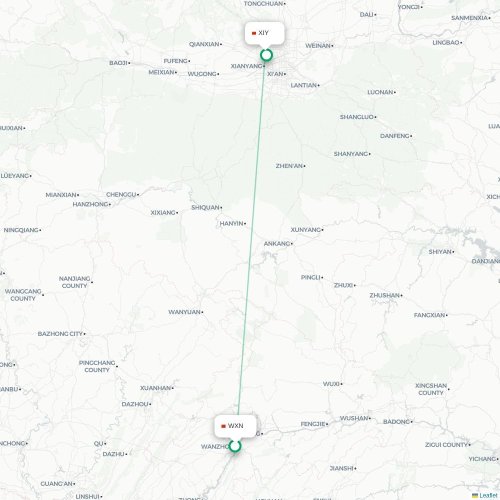 Mapa lotu bezpośredniego Chongqing – Xi'an