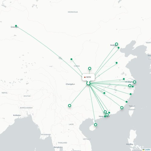 Mapa lotu bezpośredniego Chongqing – Urumczi