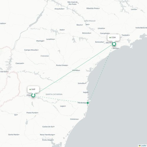 Mapa lotu bezpośredniego Chapecó – São Paulo