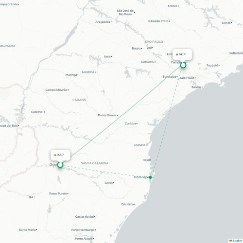 Mapa lotu bezpośredniego Chapecó – São Paulo