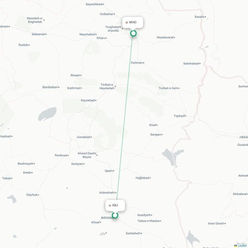 Mapa lotu bezpośredniego Bīrjand – Meszhed