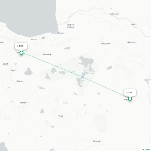 Mapa lotu bezpośredniego Bīrjand – Teheran