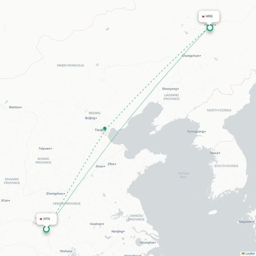 Mapa lotu bezpośredniego Xiangyang – Harbin