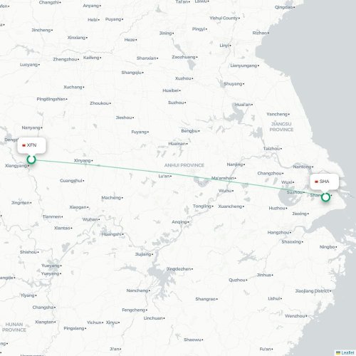 Mapa lotu bezpośredniego Xiangyang – Szanghaj