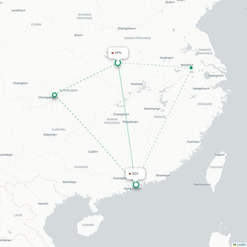 Mapa lotu bezpośredniego Xiangyang – Shenzhen